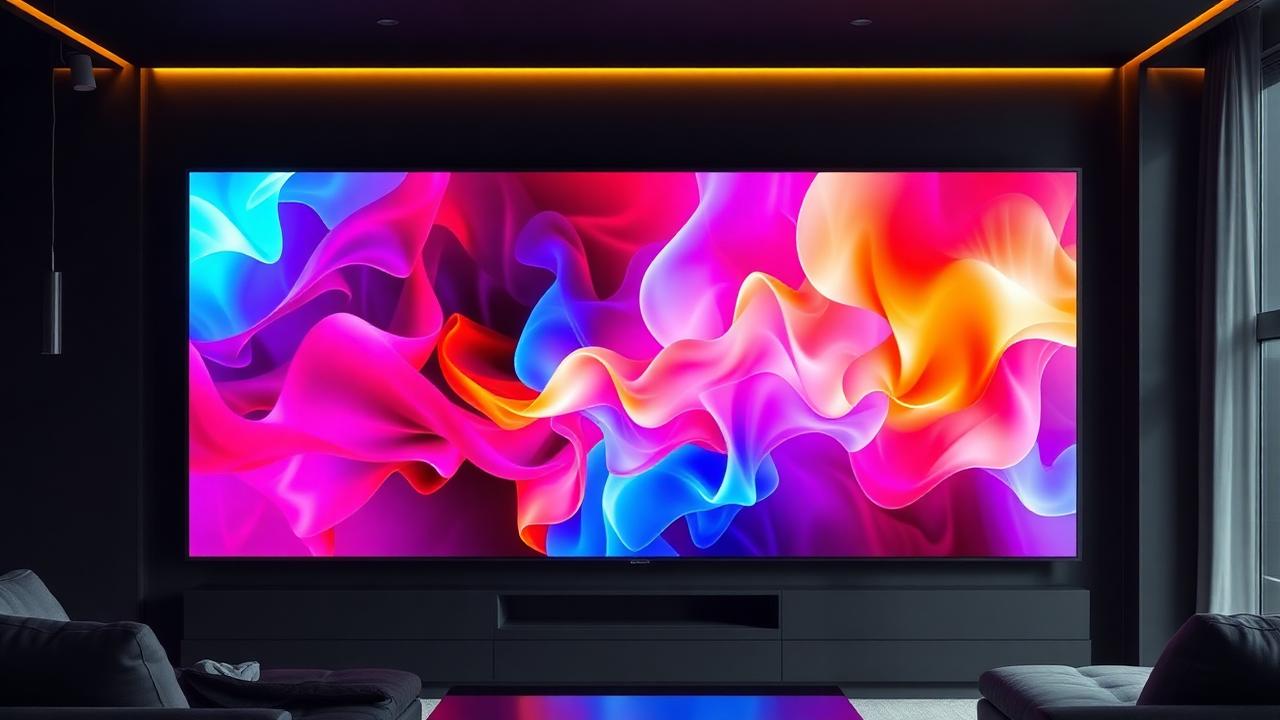 Grote moderne OLED-televisie in een donkere woonkamer